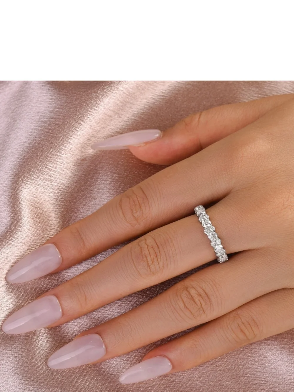 Round-Cut Diamond Eternity Band in Silver Tone